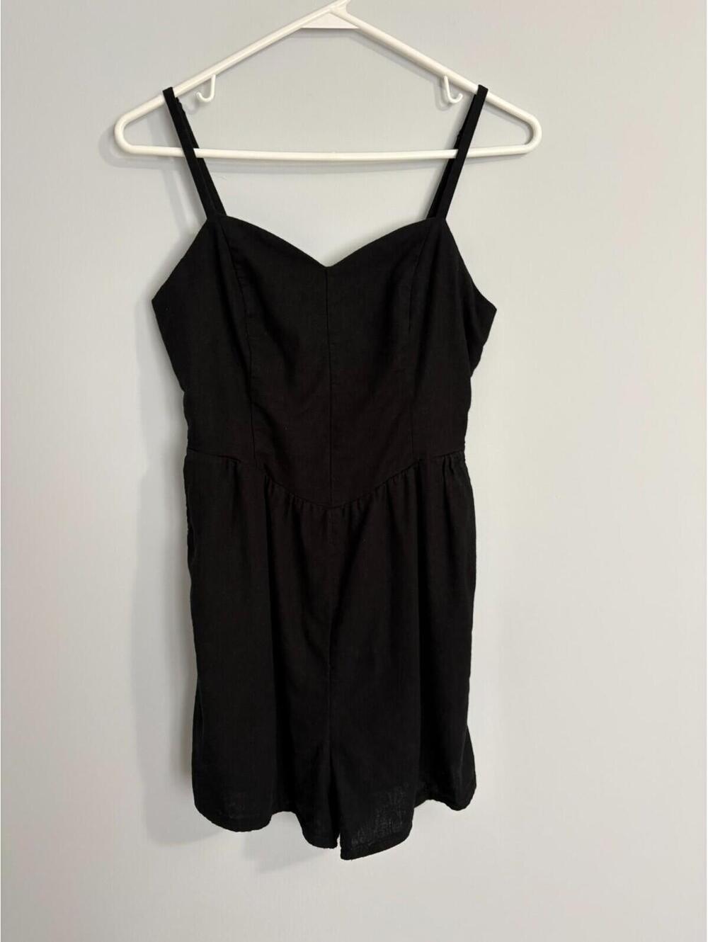 Old Navy Womens Small Black V Neck Smock Back Fit & Flare Cami Romper Linen Blen
